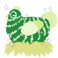 Apple, a viridian and apple chicken with a bar pattern
