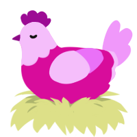 nube de azucar, a fuchsia and lavender chicken with a head pattern