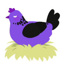 puruple, a blurple and black chicken with a neck-speckle pattern