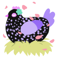 A black and lilac chicken with a speckle pattern