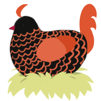 Rose, a black and vermilion chicken with a lace pattern