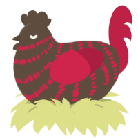 A bark and crimson chicken with a bar pattern