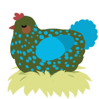 A olive and cerulean chicken with a speckle pattern