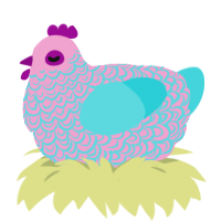 A pink and aqua chicken with a double-lace pattern