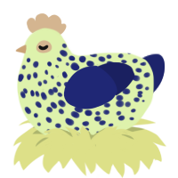 Junk in the trunk, a apple and navy chicken with a speckle pattern