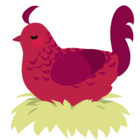 A crimson and maroon chicken with a half-lace pattern