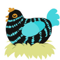 Guy, a black and aqua chicken with a bar pattern