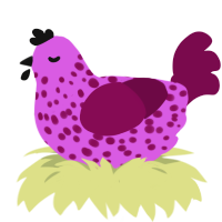 A orchid and wine chicken with a speckle pattern