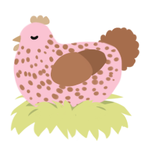 A rose and brown chicken with a speckle pattern
