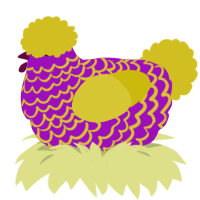 A amethyst and yellow chicken with a lace pattern