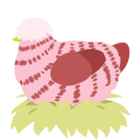 A rose and red chicken with a bar pattern
