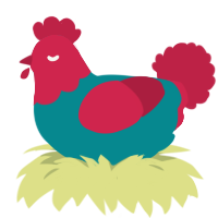 A teal and crimson chicken with a head pattern