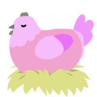 A pink and lavender chicken with a head pattern