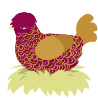 A maroon and gold chicken with a double-lace pattern