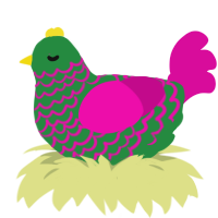 A viridian and fuchsia chicken with a lace pattern
