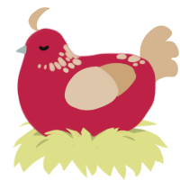 A crimson and beige chicken with a neck-speckle pattern