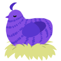 A blurple and indigo chicken with a bar pattern