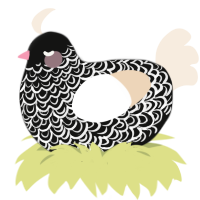 A black and cream chicken with a double-lace pattern