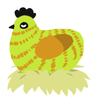 Caramel Apple, a lime and ochre chicken with a bar pattern