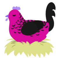 A fuchsia and sable chicken with a half-lace pattern