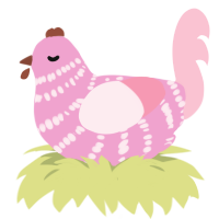 A pink and rose chicken with a bar pattern