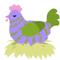 A lilac and chartreuse chicken with a bar pattern