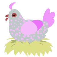 Wildflower, a silver and lavender chicken with a speckle pattern