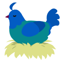 A teal and ultramarine chicken with a head pattern