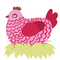A pink and crimson chicken with a lace pattern