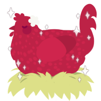 A crimson chicken with a speckle pattern