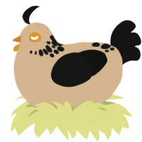 A beige and black chicken with a neck-speckle pattern