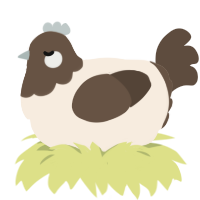 A cream and bark chicken with a head pattern
