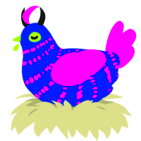 A ultramarine and orchid chicken with a bar pattern