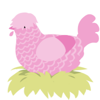 A pink chicken with a lace pattern