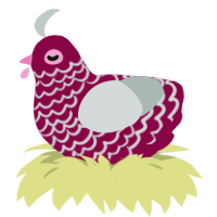 A maroon and silver chicken with a lace pattern