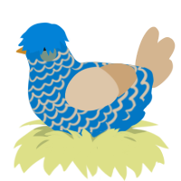 Polyphony, a sapphire and beige chicken with a lace pattern
