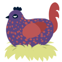 A overcast and red chicken with a speckle pattern