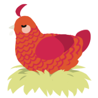 A vermilion and crimson chicken with a lace pattern