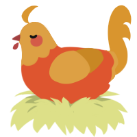 A vermilion and orange chicken with a head pattern