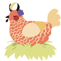A vermilion and honey chicken with a lace pattern