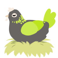 A grey and lime chicken with a neck-speckle pattern