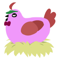 Strawbebby, a lavender and red chicken