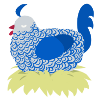 Delft, a mist and ultramarine chicken with a double-lace pattern