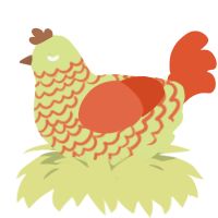 A lemon and vermilion chicken with a lace pattern