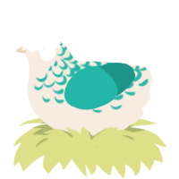 A cream and turquoise chicken with a half-lace pattern
