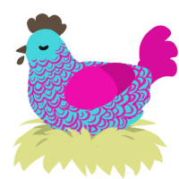 Eyesore, a aqua and fuchsia chicken with a double-lace pattern