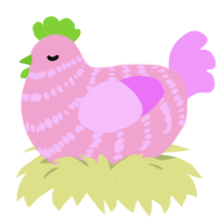 A pink and lavender chicken with a bar pattern