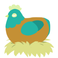 A gold and turquoise chicken with a head pattern