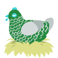 A viridian and silver chicken with a lace pattern