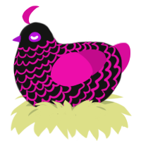 A black and fuchsia chicken with a lace pattern